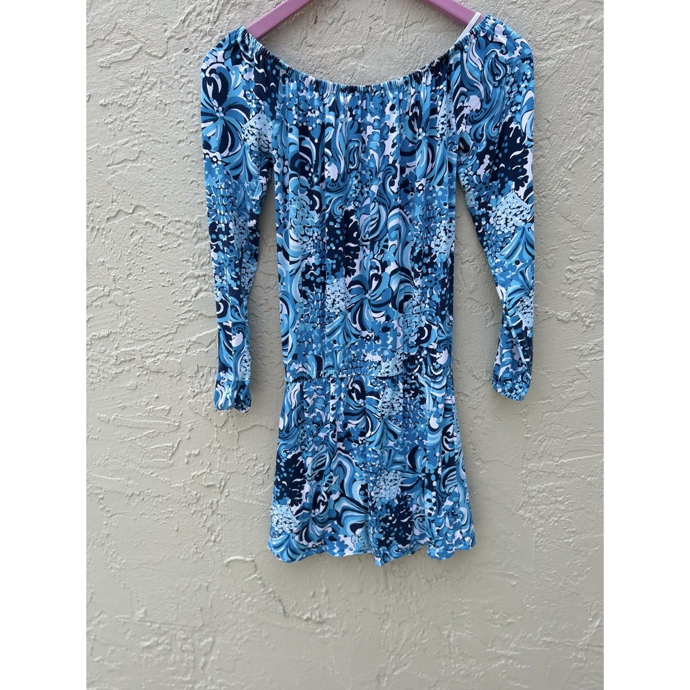 Lilly Pulitzer Blue Floral Paisley Off The Shoulder Long Sleeve Romper XXS - Picture 5 of 5